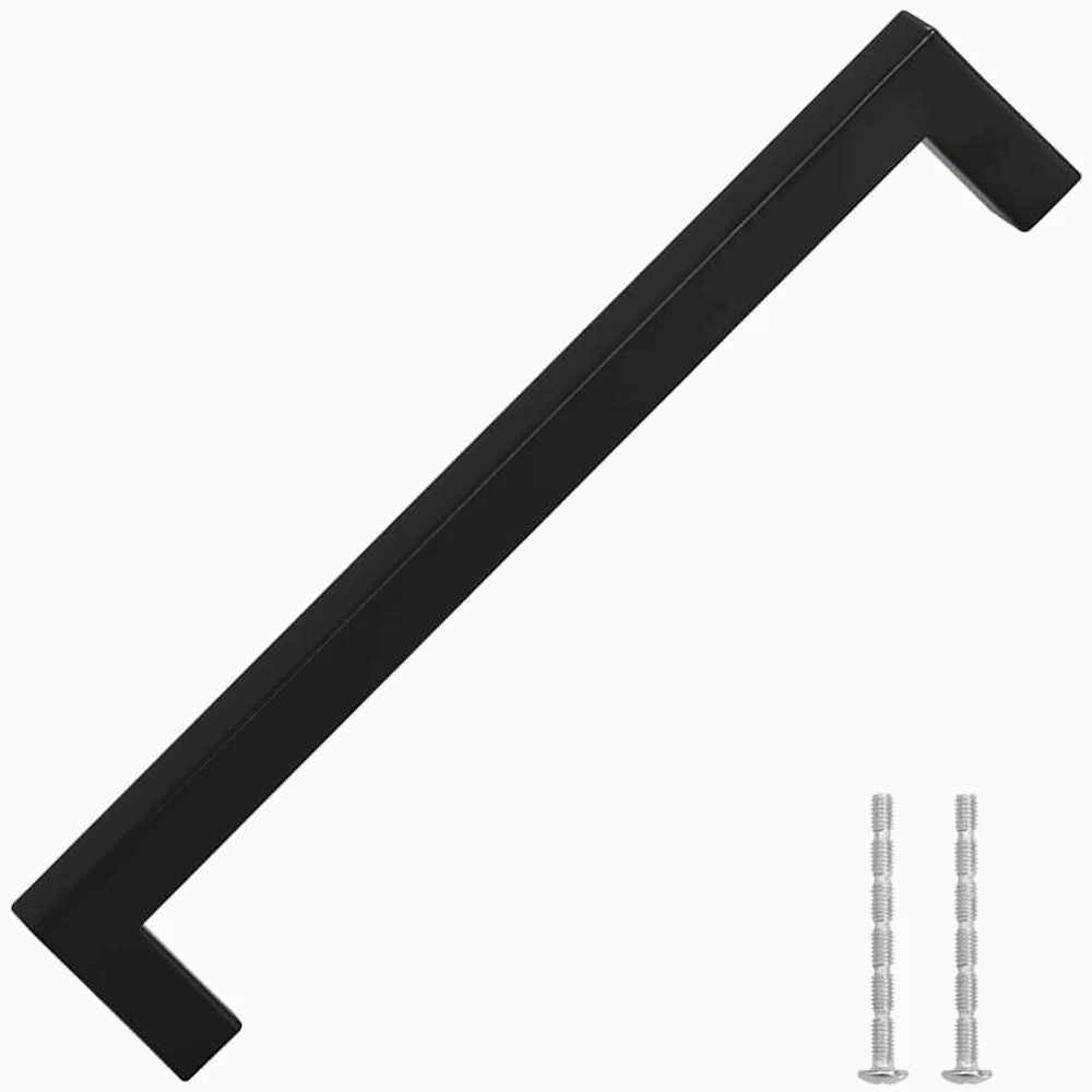 Set di 5 maniglie per mobili, colore nero, 192 mm, in acciaio inox, design a tubo quadrato, per armadi, cassetti, porte, cassettiere, credenze, cucina, bagno, per ristrutturazione fai da te