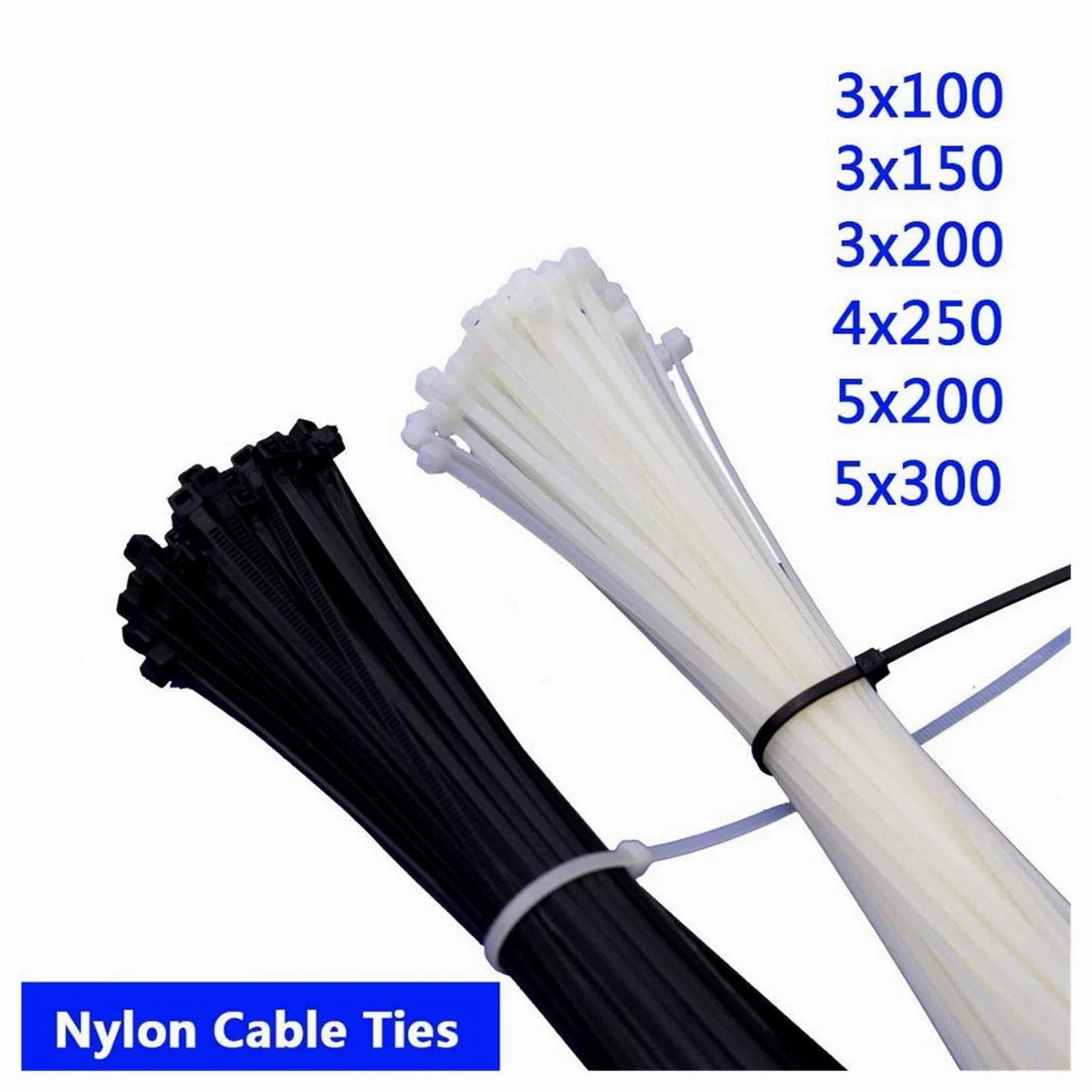 Fascette per Cavi Fascette stringicavo in Nylon, Fascette stringicavo, Fascette autobloccanti(5x300(Black) 100pcs)