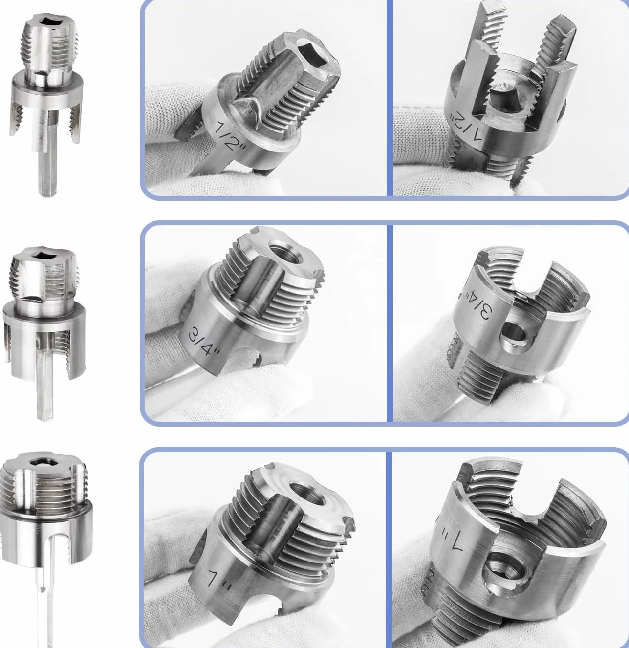 Mesee Kit per Filettatura Tubi PVC, Strumento Filettatura Interna ed Esterna, Compatibile Trapano Elettrico, 1/2"-1" PVC/PPR
