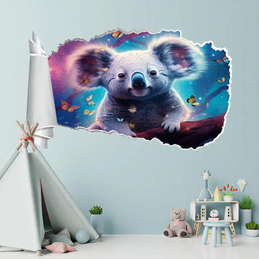 Adesivi Murali 3D Fracassato Farfalla Koala Decorazione Domestica Smontabile Del Tatuaggio Della Parete Animali Carini Decalcomanie Impermeabili For Baby Room Wall Decor