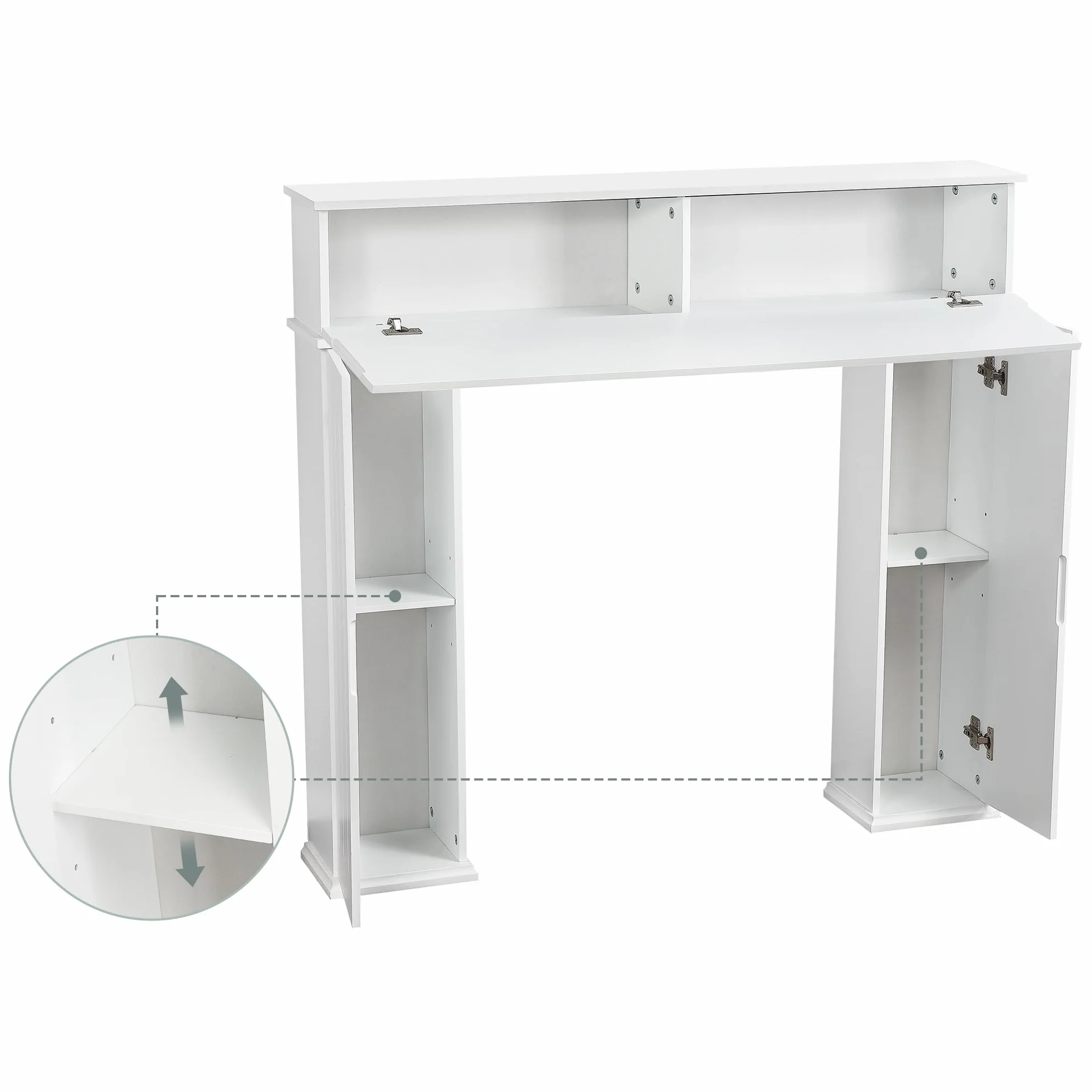 Cornice decorativa per camino in legno 3 porte con vano portaoggetti e scomparto segreto