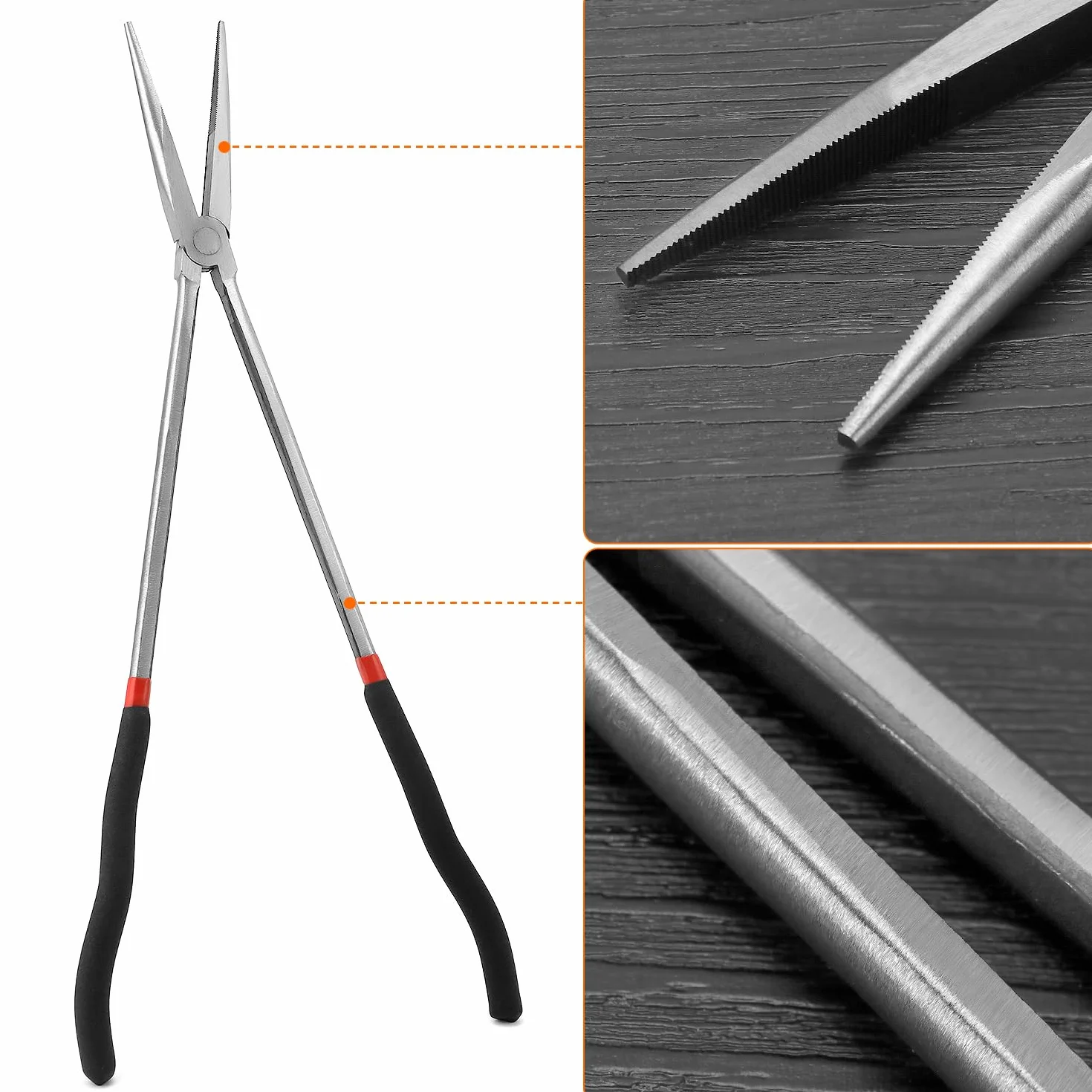 QWORK Pinza a becchi extra lunghi dritta 400 mm acciaio multifunzionale