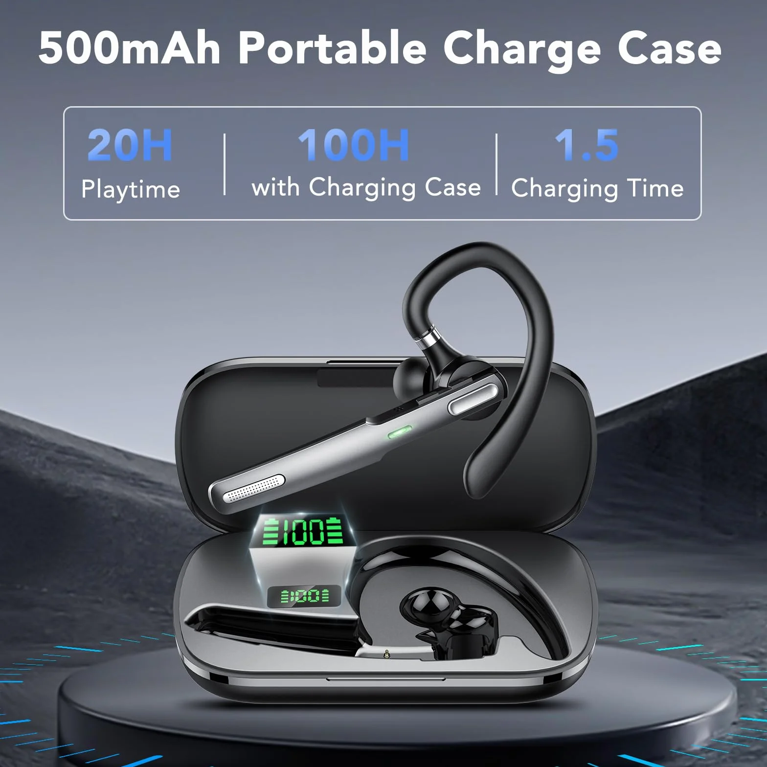 Auricolare Singolo Bluetooth V5.3, CVC Cancellazione Rumore Cuffie Wireless Bluetooth con Doppio Microfono, 100 Ore Di conversazione per Guida/Lavoro for iOS Android