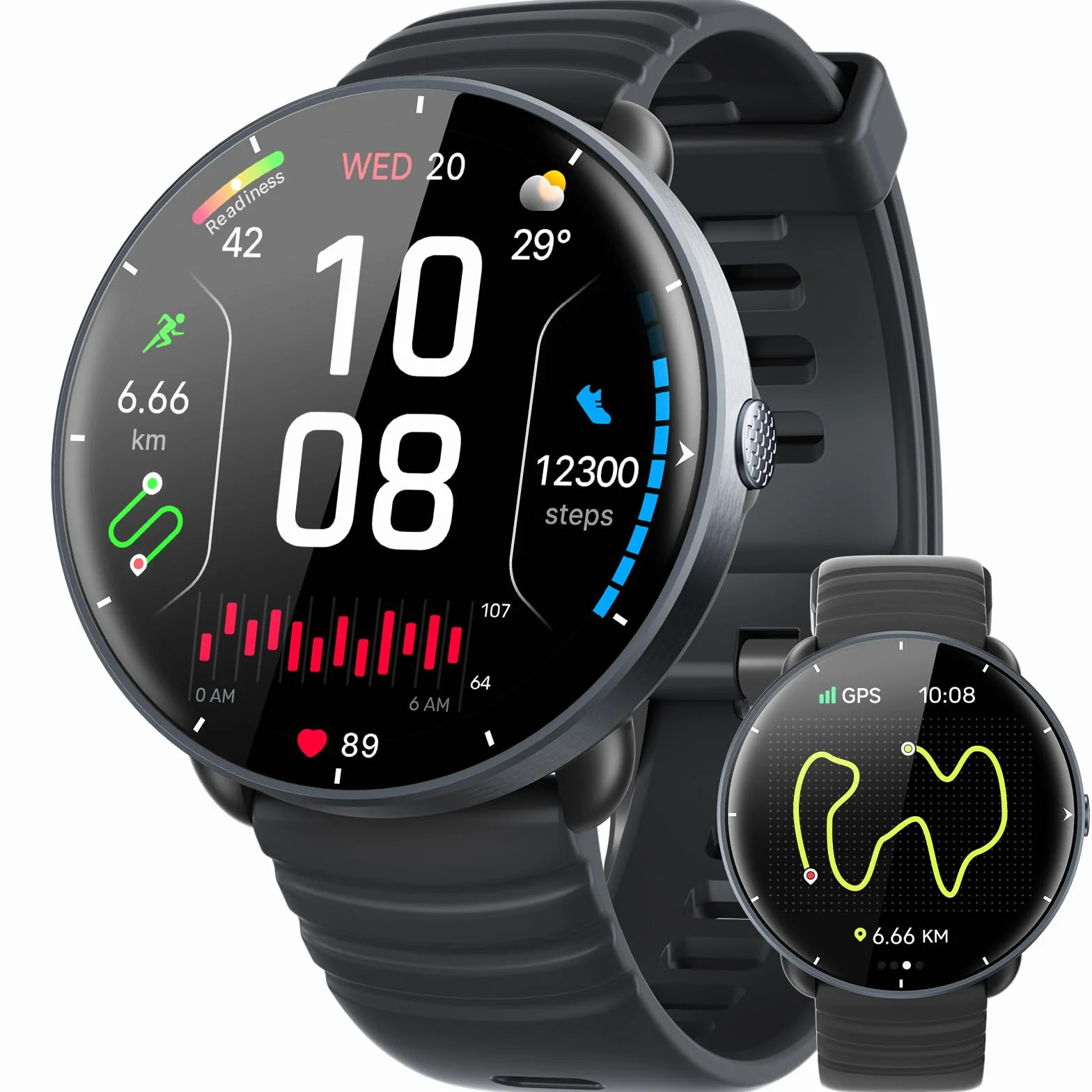 Parsonver Smartwatch GPS Integrato, 5 ATM Impermeabile Orologio da Nuoto per Piscina/Acque Aperte, Orologio Fitness con Display AMOLED, 100+ Sportive, Frequenza Cardiaca,Sonno (Nero, 42 mm)
