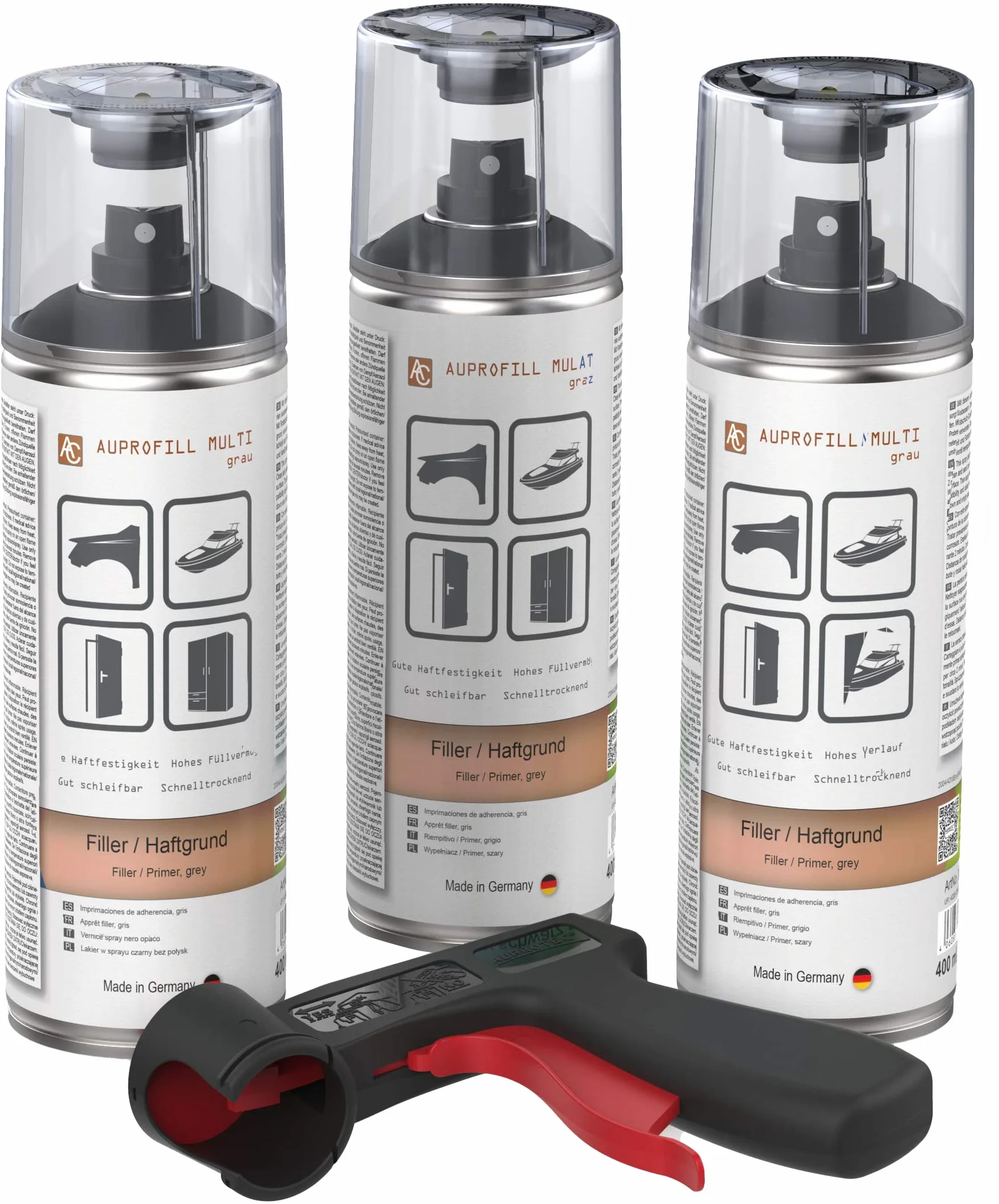 AUPROTEC Auprofill Multi Filler - Primer spray per vernice auto, 3 x 400 ml, con 1 impugnatura originale