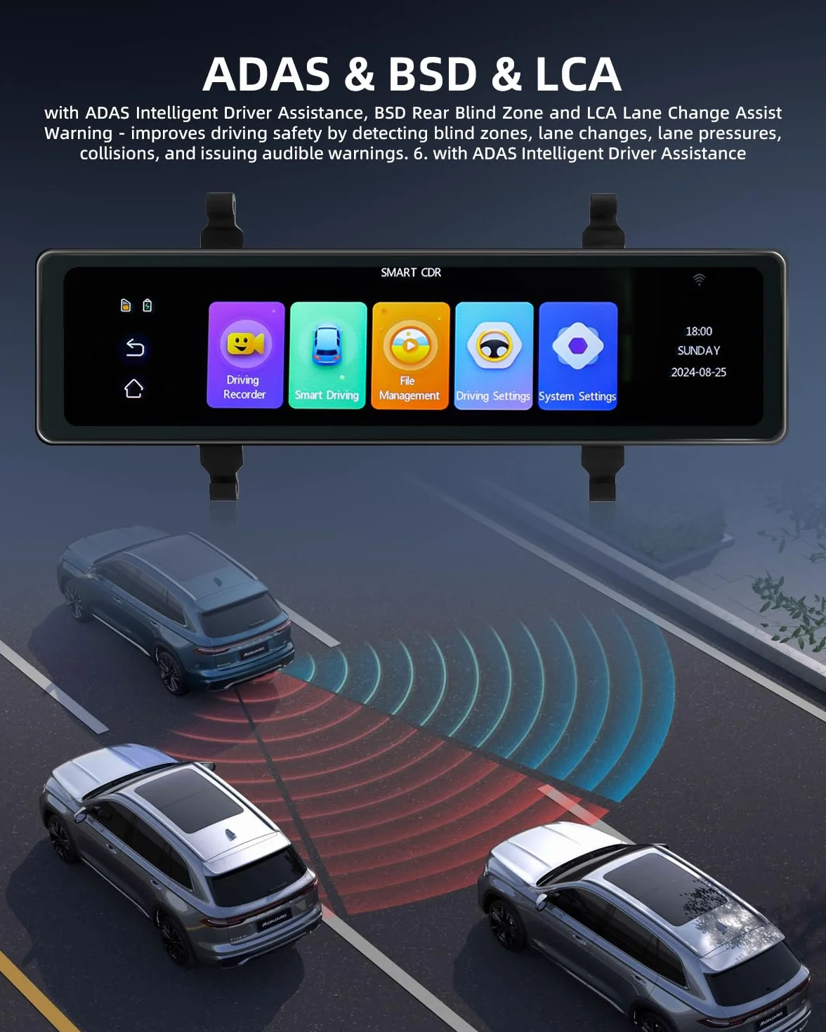 NHOPEEW 4K Mirror Dash Cam con doppia telecamera - Touchscreen da 11,26 pollici - ADAS BSD G-Sensor Registrazione in loop Visione notturna Tracciamento GPS Monitoraggio parcheggio 24 ore su 24