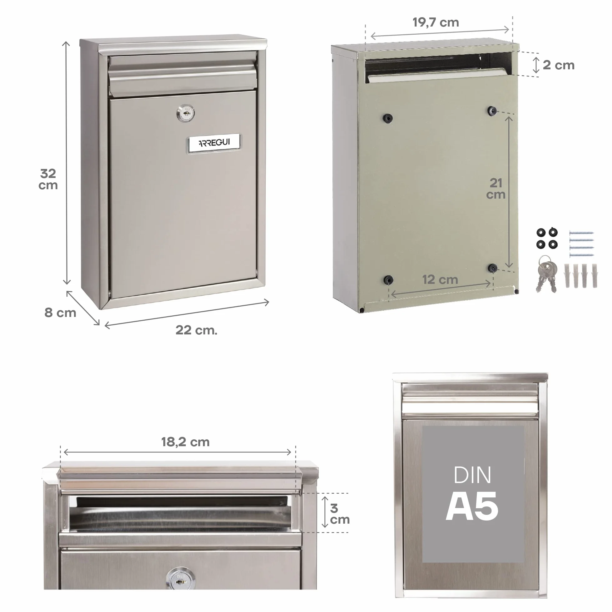 ARREGUI Zaguán E5757 Cassetta Postale Individuale Acciaio Inossidabile Esterno Inox DIN A5