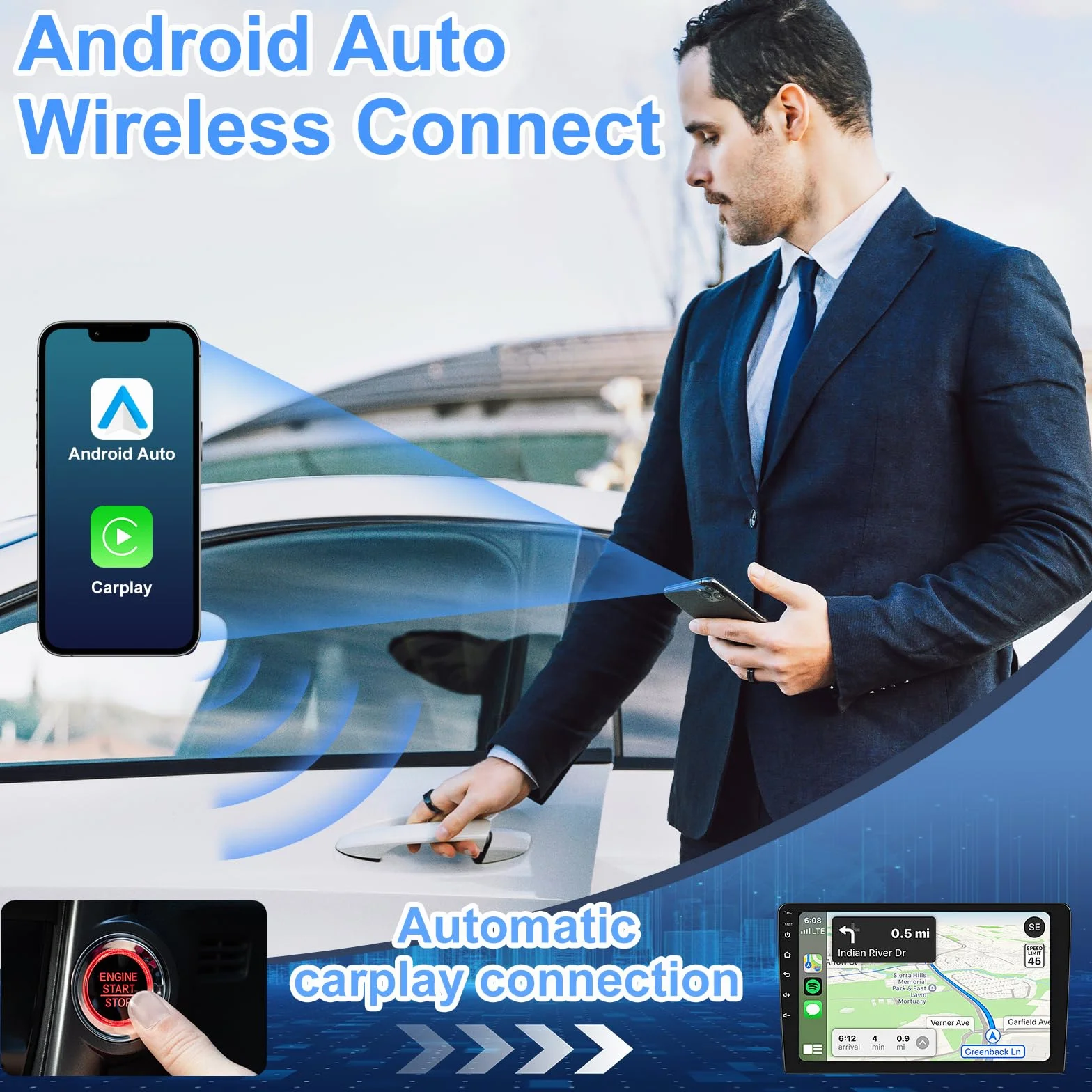Adattatore Carplay Wireless,Adattatore Wireless 2 in 1 per Android Auto e CarPlay, Converti Android Auto Cablato in Wireless, Adatto per Auto con AA e Carplay, 5GHz WiFi USB C/A, Plug & Play