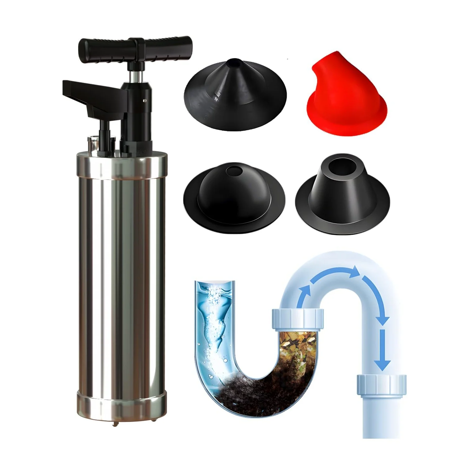 Pompa Stura Scarichi 4 Ventosas, Stura WC con Barometro, Sturalavandini a Pressione, Pompa Sturalavandino ad Aria Compressa, Sblocco Rapido, per Bagni Bagni Lavabi