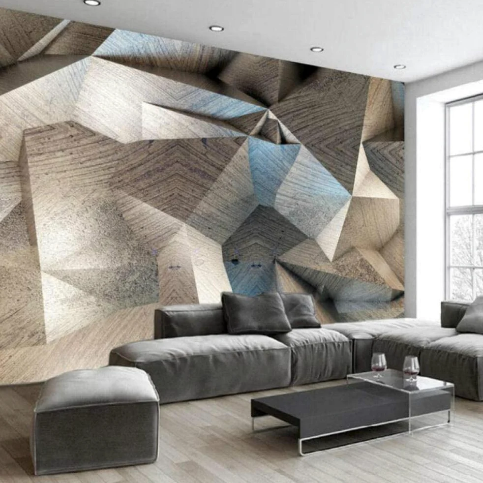 Moderno 3D Stile Industriale Geometrico Grigio Carta Da Parati Adesivi Murali Stick E Peel Carta Da Parati Rimovibile Murale Per Soggiorno Ufficio Ristorante Dell' 350 (larghezza) x 256 (altezza) cm