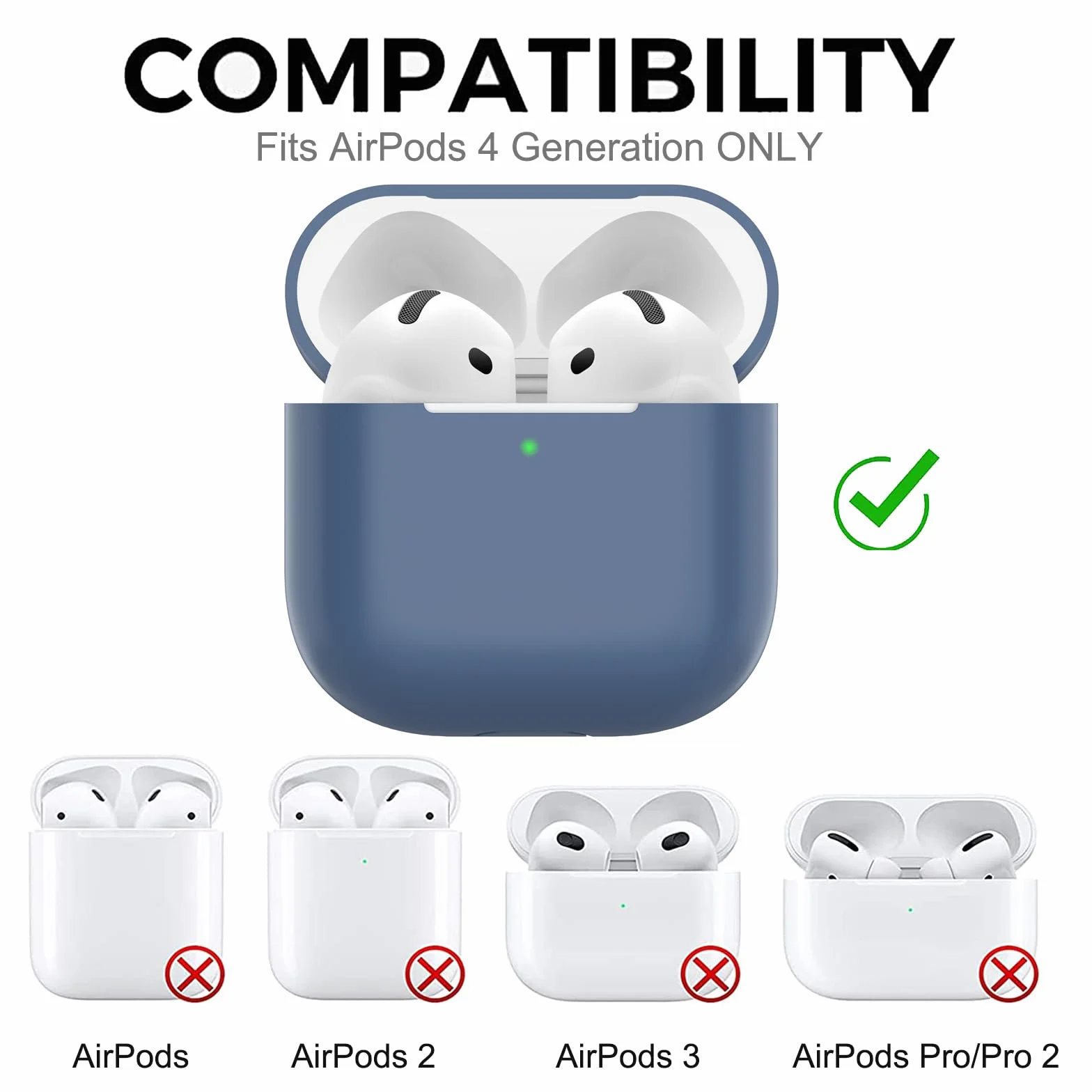 Custodia per Airpods 4, Case Protettiva Sottile in Silicone per AirPods 4th 2024 (USB-C) Cover in Silicone Visibile con LED Frontale, Navy Blu