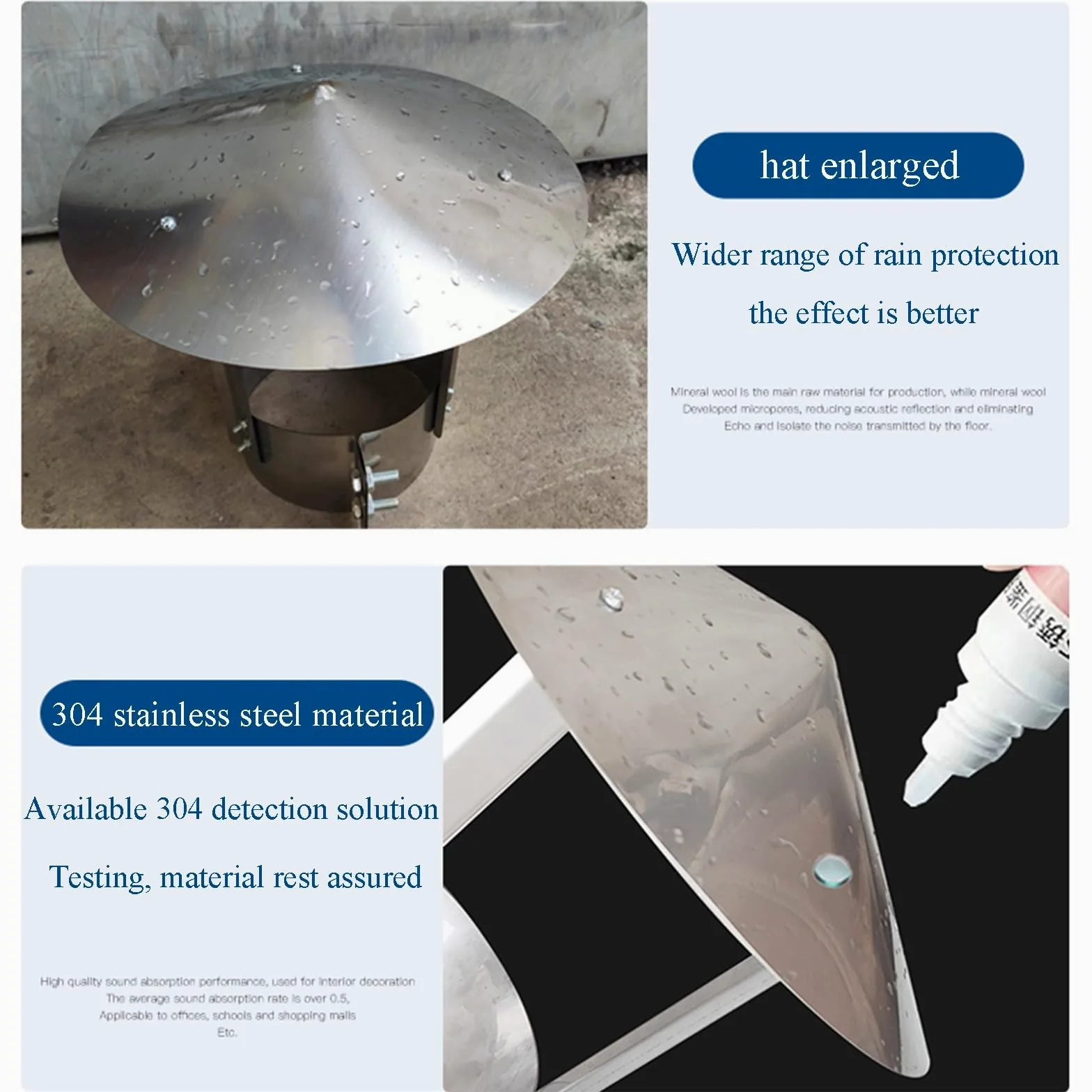 Comignolo Tondo in Acciaio Inox, Cappuccio di sfiato Conico Resistente alle intemperie, Copertura Isolante in Acciaio zincato Resistente, 27 cm x 45 cm, Perfetto per Tutte Le Condizioni Atmo