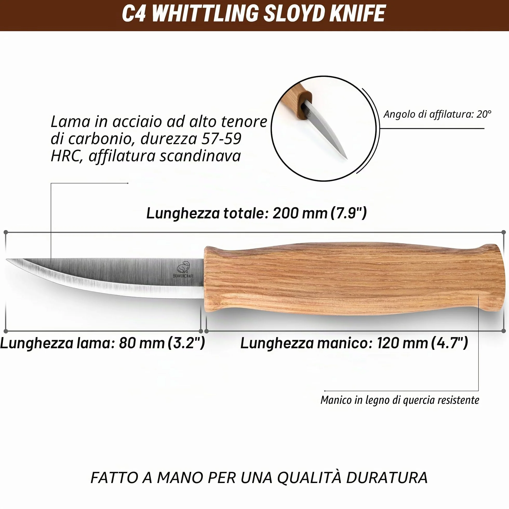 BeaverCraft C4 Coltello per Intaglio del Legno Sloyd per Sgrossatura