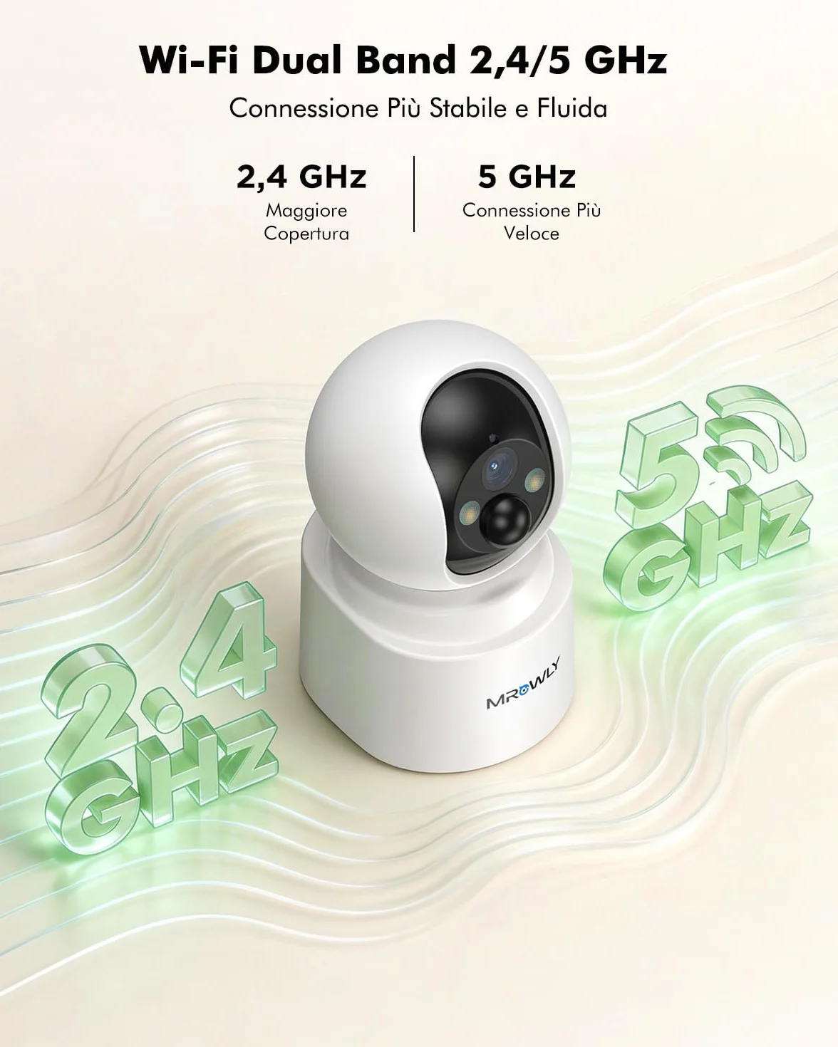 4MP 2,5K Telecamera WiFi Interno Senza Fili con Batteria 6000mAh, Rotazione 360°, Wi-Fi Dual Band 2,4/5 GHz, Rilevamento PIR, Visione Notturna a Colori, Audio Bidirezionale, Senza Forare