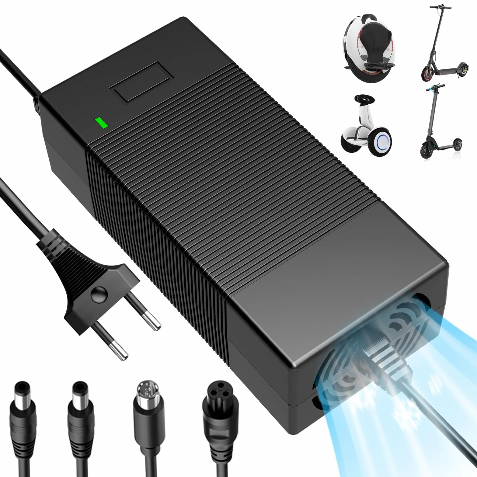 Caricatore per Monopattino Elettrico, Caricabatterie 42V 3A per Hoverboard, Caricatore per Batteria Monopattino 36V