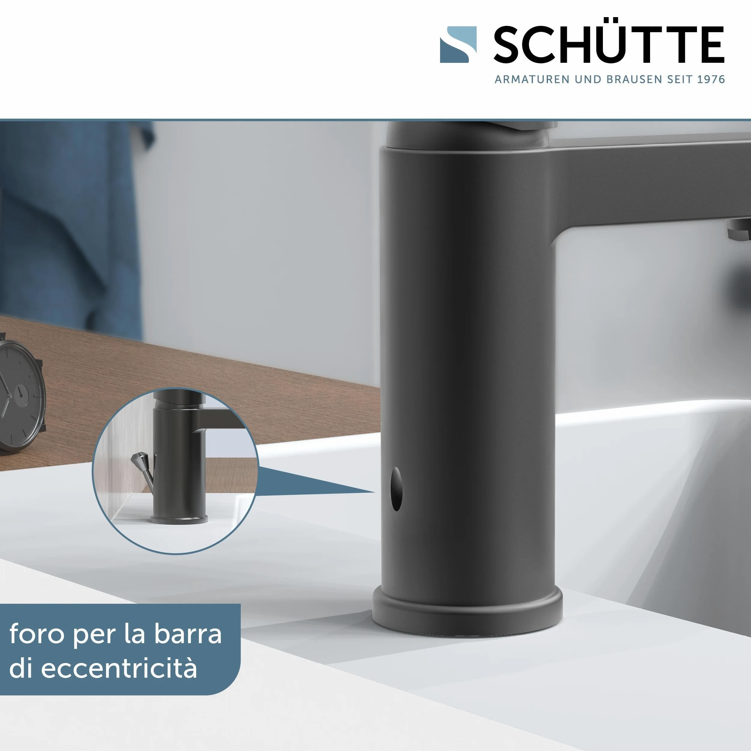 Miscelatore per lavabo Schütte Elephant, elegante miscelatore con rubinetto di scarico per bagno, rubinetto per bagno con scarico a scomparsa, rubinetto per lavabo, grafite opaca, 34212