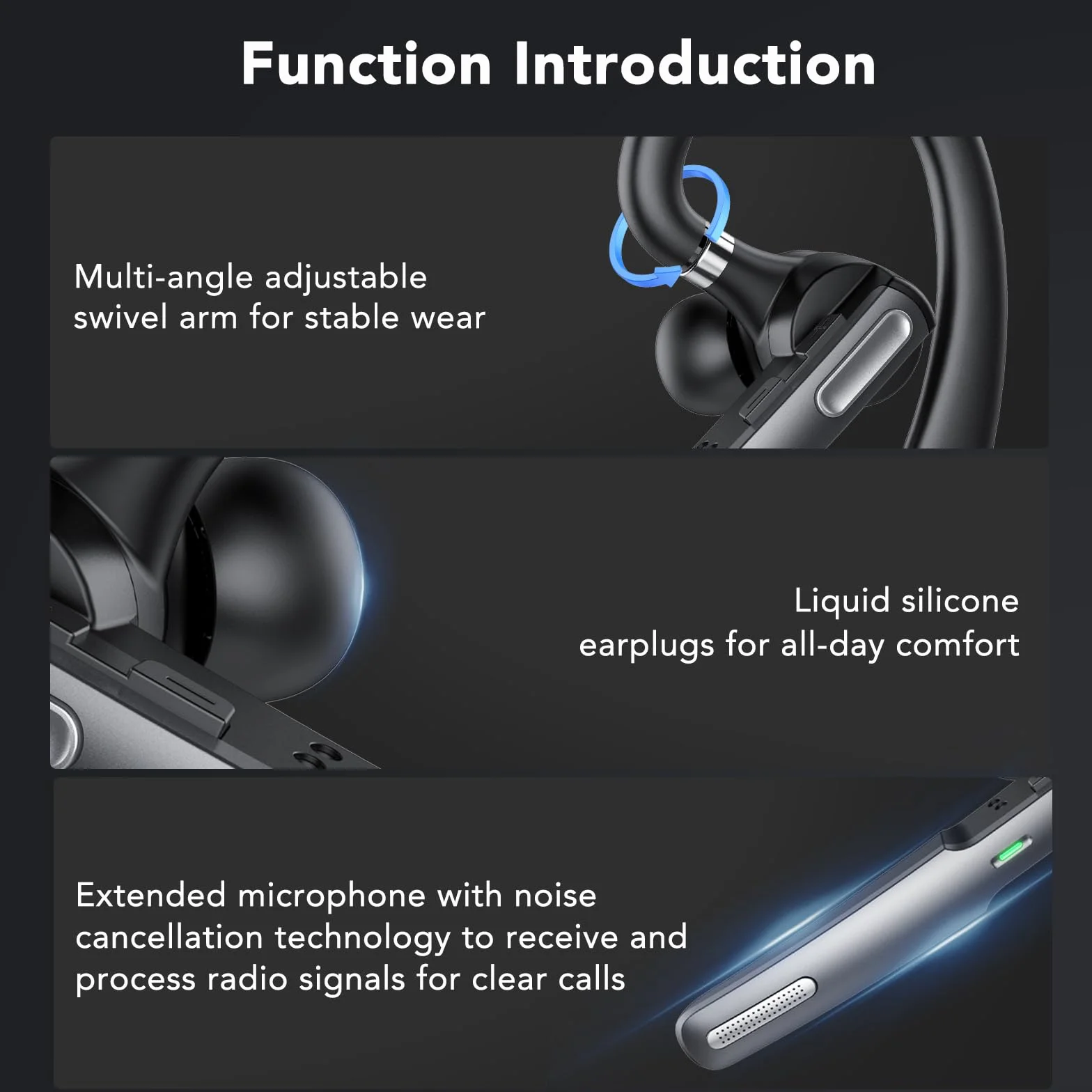Auricolare Singolo Bluetooth V5.3, CVC Cancellazione Rumore Cuffie Wireless Bluetooth con Doppio Microfono, 100 Ore Di conversazione per Guida/Lavoro for iOS Android