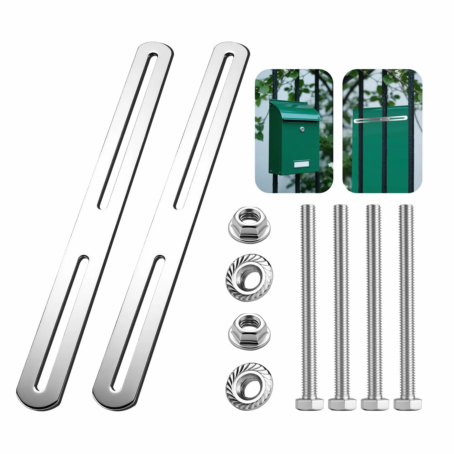 Set di 2 fissaggi per cassetta delle lettere, 275 x 24 mm, argento