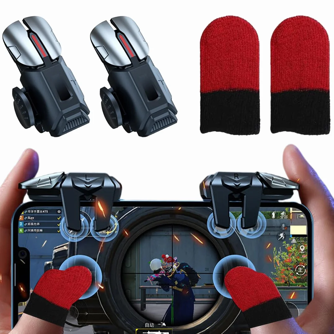 Triggers 6 Dita Joystick Controller con 8pcs Mobile Game Finger Sleeve, per PUBG COD Compatibile con Telefono Smartphone Android e iPhone