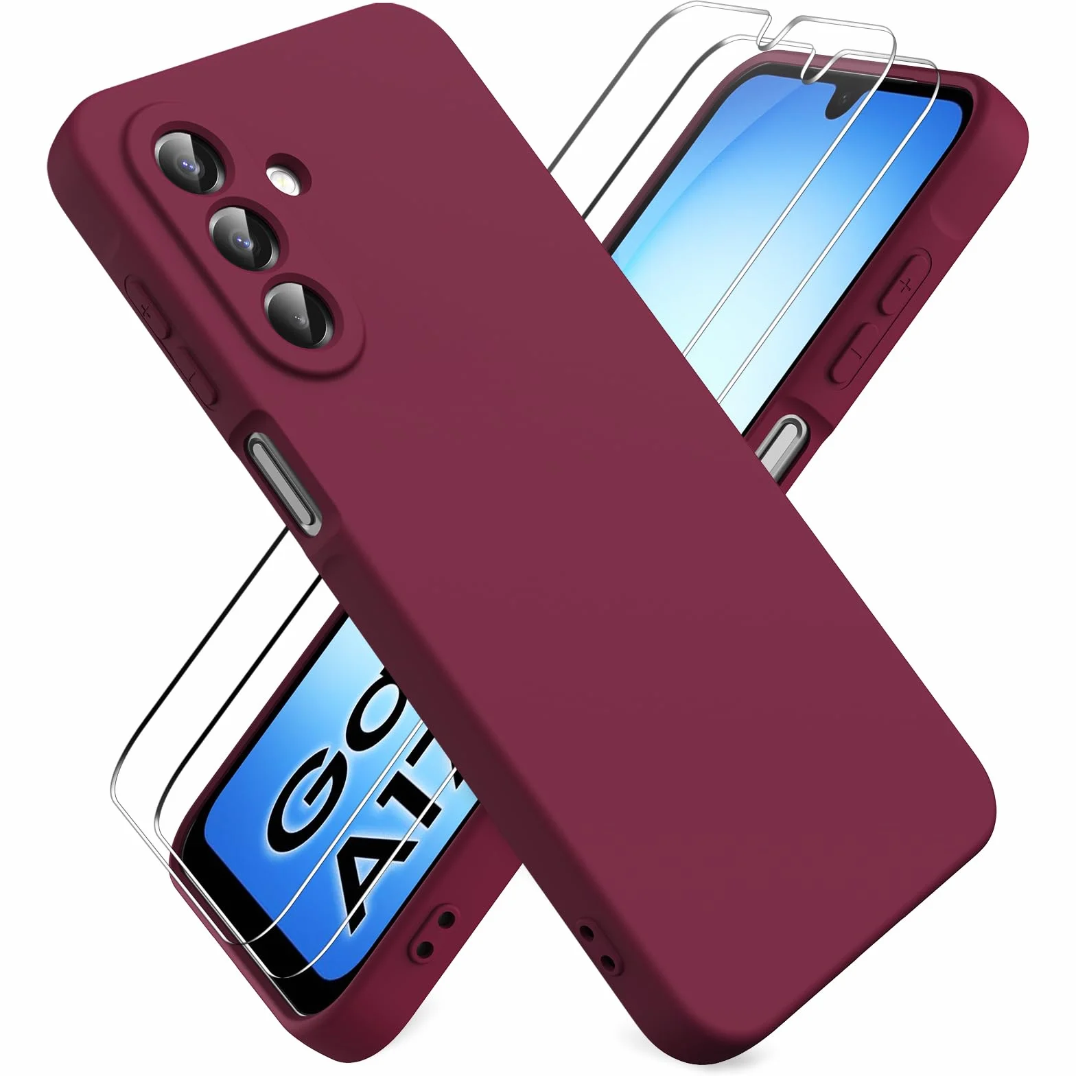 Cover per Samsung Galaxy A17 4G/5G, con 2 Proteggi Schermo in Vetro Temperato, Case Protettiva Gomma Antiurto, Custodia in Silicone Morbido TPU Liquido - Bordeaux