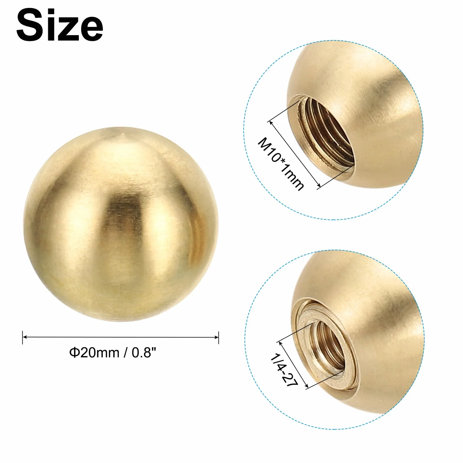 PATIKIL 20mm Pomelli Sfera Ottone Massiccio per Lampade, 1 Set Dadi a Testa Bombata con Adattatore Riduzione