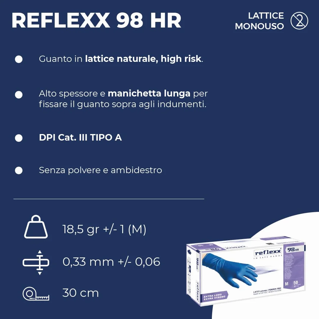 Reflexx R98 Guanti in Lattice ad Alta Resistenza, Senza Polvere, Taglia M, Blu, Confezione da 50 Pezzi