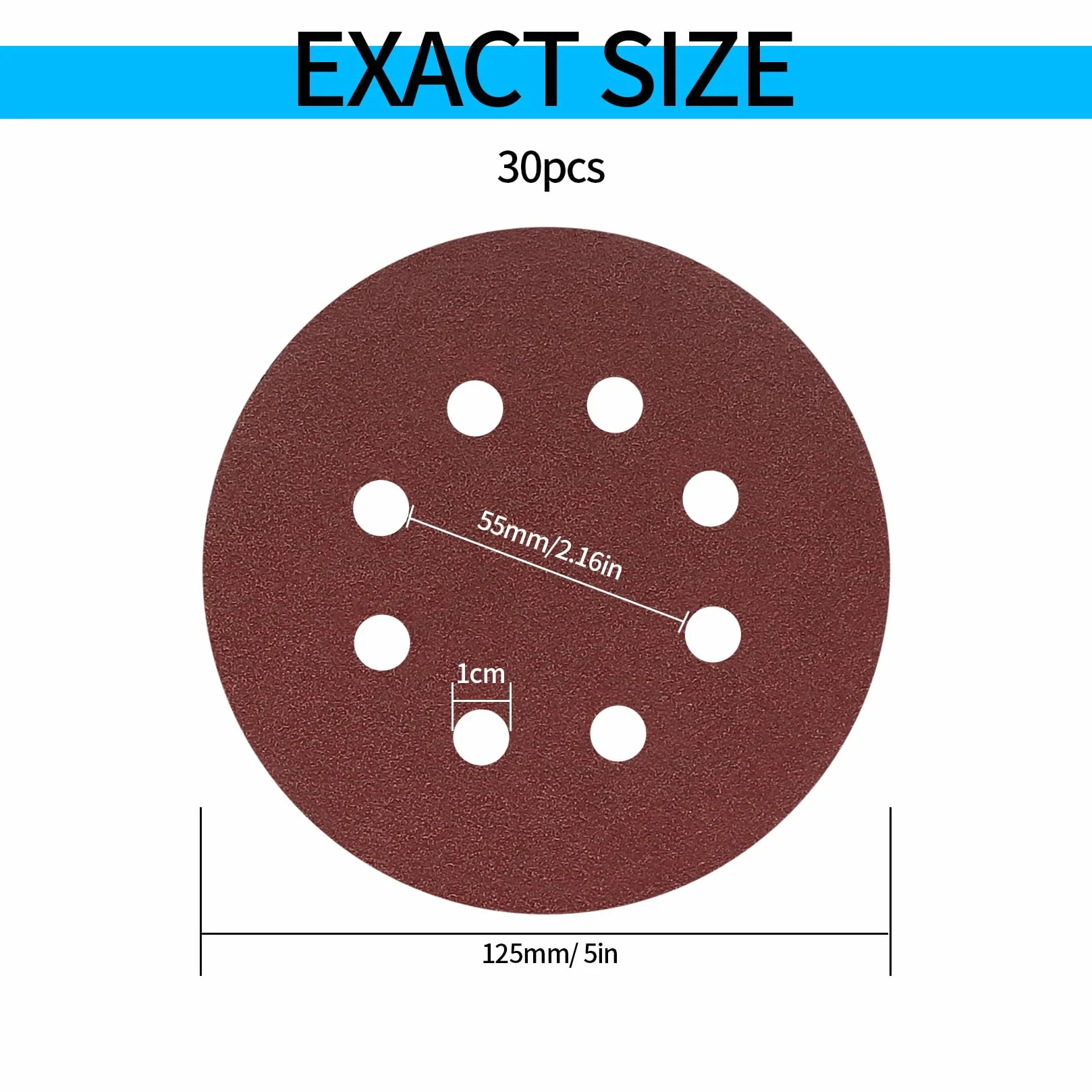 Dischi Abrasivi 125 mm Grana 40 8 Fori Rosso 30 Pezzi per Levigatrici Orbitali