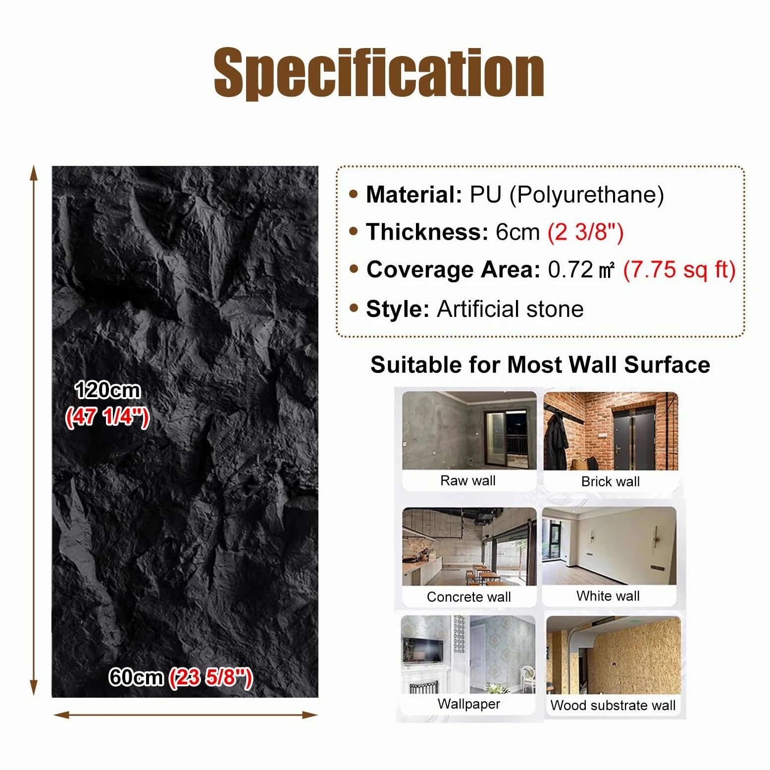 IBOWZ Pannello murale in Finta Pietra, Accento 3D per Decorazioni Esterne e Interne del Camino, Facile Rivestimento del Rivestimento