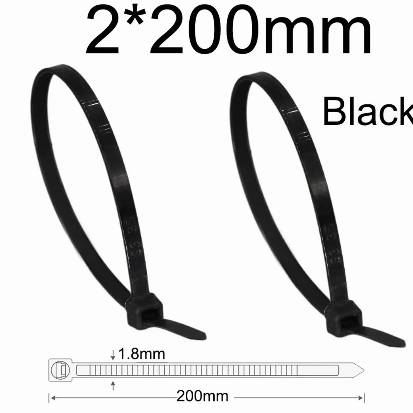 Fascette stringicavo lunghe in nylon, 2 x 60, 2 x 80, 2 x 100, 2 x 120, 2 x 150, 2 x 200 mm, larghezza 1,8 mm, colore bianco e nero, in nylon autobloccante, 1000 pezzi