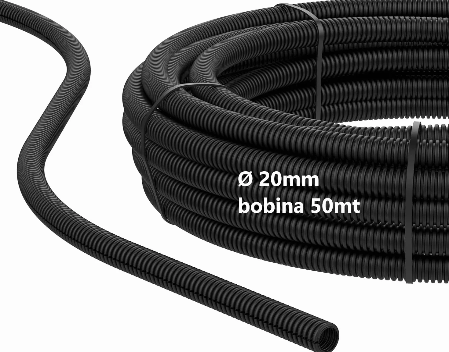 Tubo Corrugato Nero Diametro 20 mm 50M Flessibile Autoestinguente Resistente Pieghevole per Impianti Elettrici Passaggio e Protezione Cavi