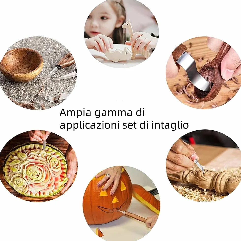 Strumenti Per Intaglio Del Legno - 21PCS Kit Intaglio Legno Professionale, Portare pietra pomice, cera, carta vetrata e guanti, Adatto a principianti e professionisti
