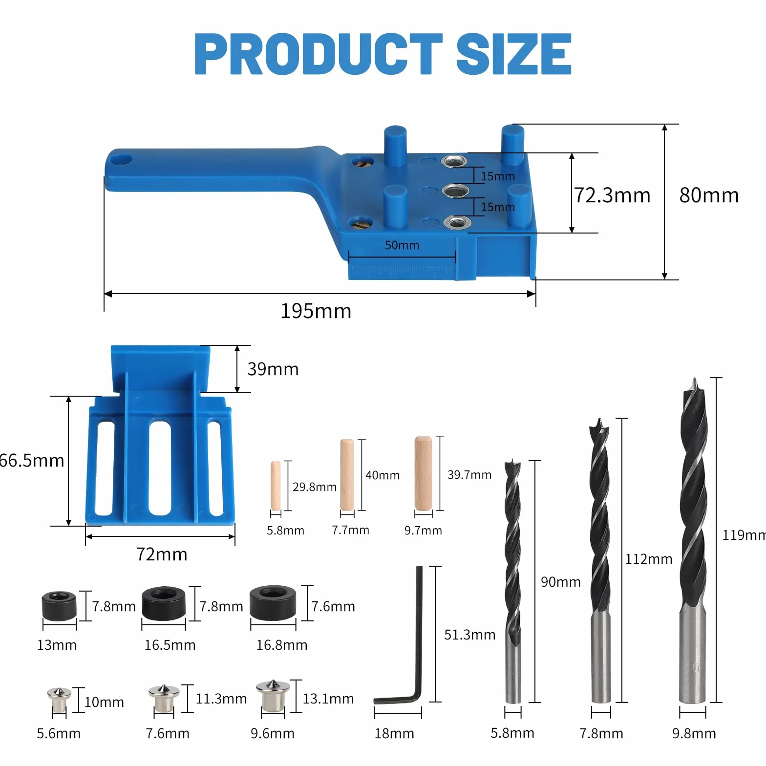 EXLECO Regolabile Dima per Spinatura Legno 6/8/10mm Guida Foratura Tascabile Blu