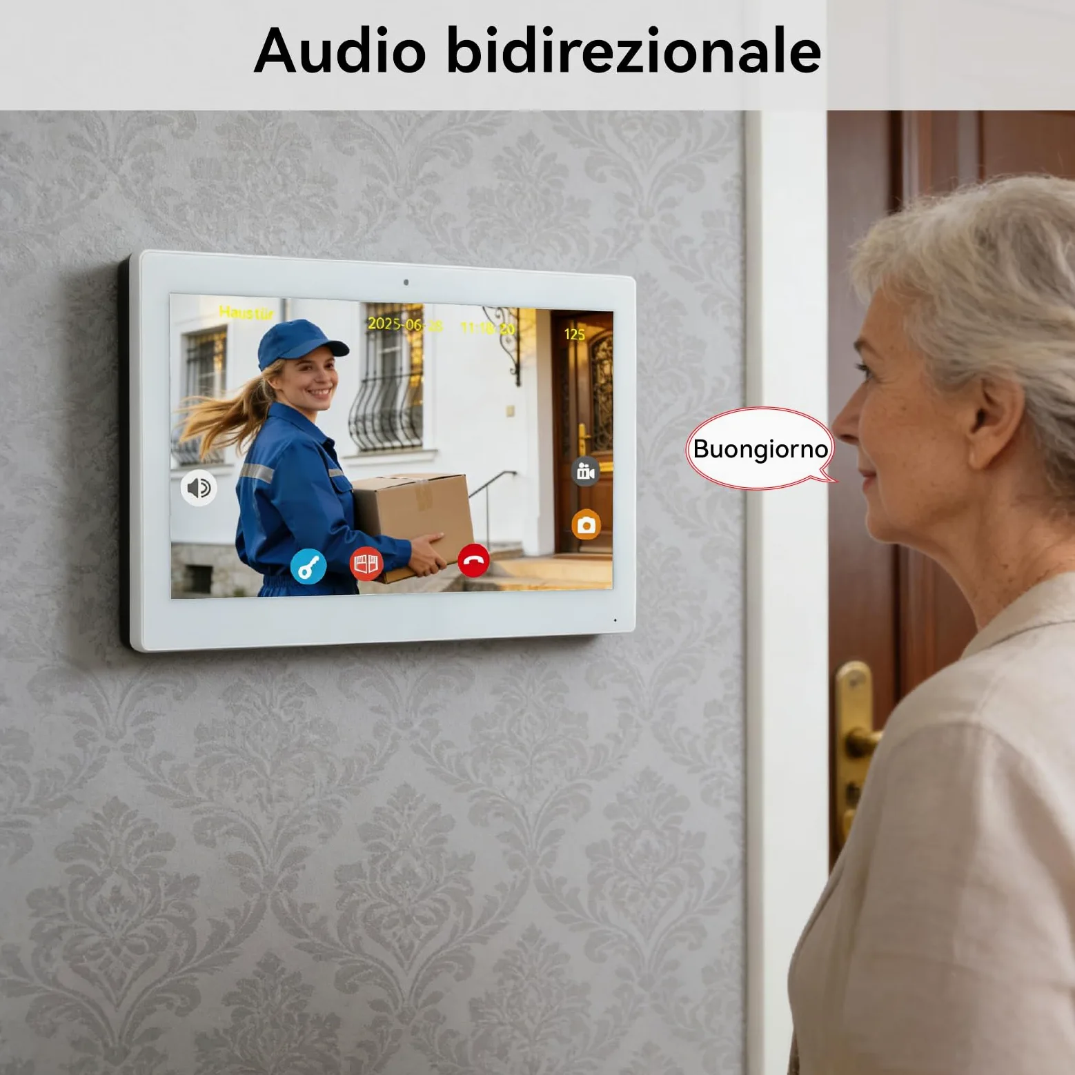 Sistema di videocitofono a 2 fili KW02, 1080p e Audio Bidirezionale, sblocco remoto porta/cancello, controllo accessi APP/RFID, touch screen da 10.1 pollici, Rilevamento Presenza, Bianco