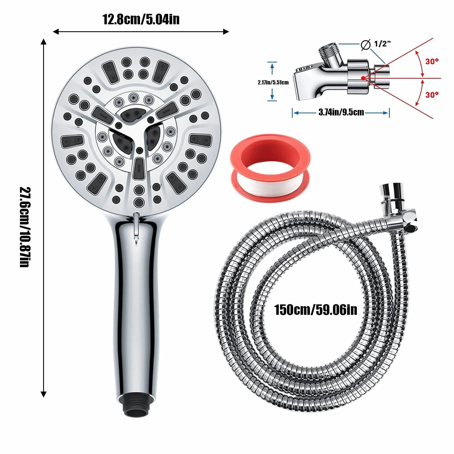 Guida per doccia portatile, soffione per ad alta pressione | 10 modalità Doccia portatile ad alta pressione flessibile - Accessori per il bagno, potente strumento per il bagno di viaggio a spruzzo d'a