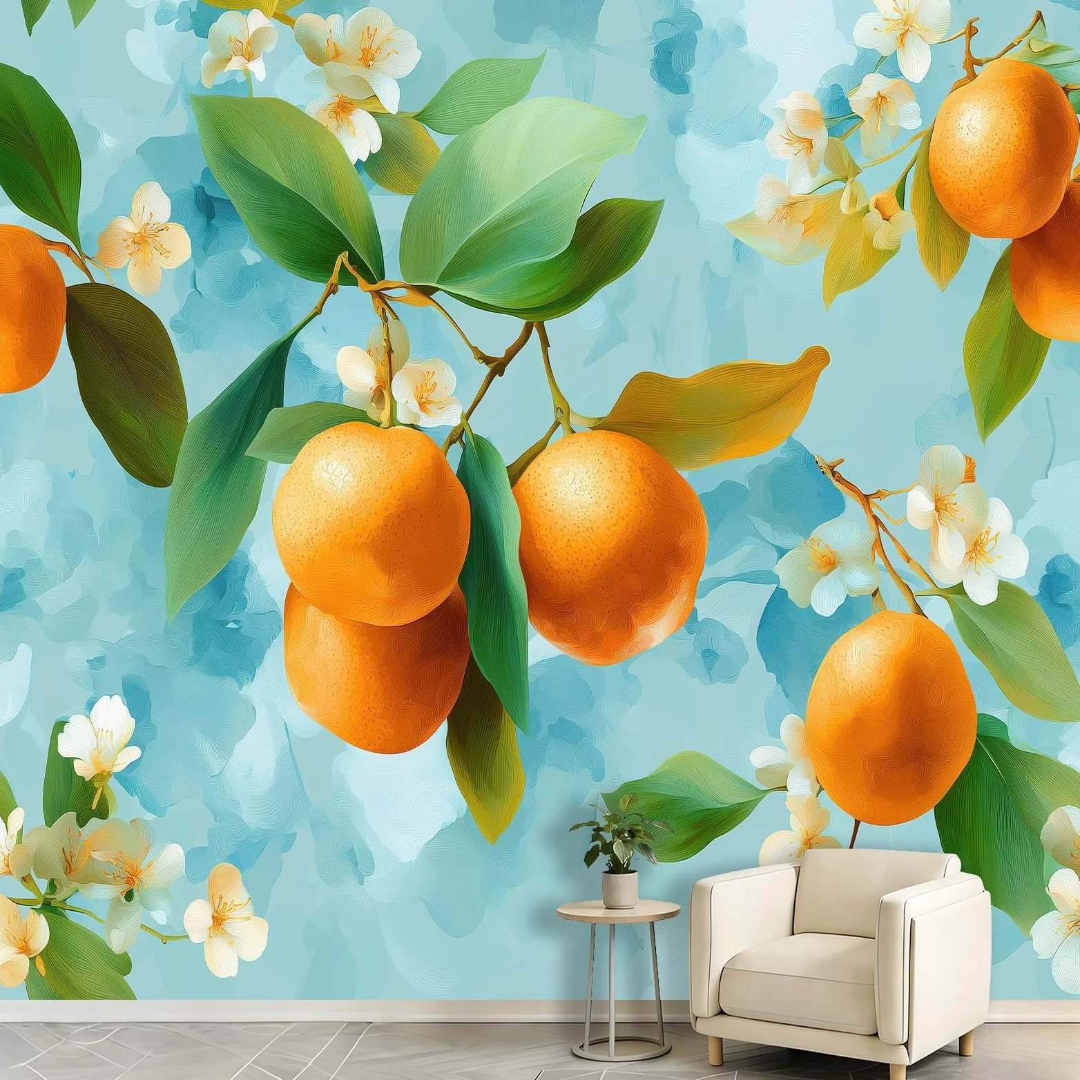 Carta da parati fotografica vintage con frutta botanica, foglie di agrumi, carta da parati per camera da letto, soggiorno, decorazione per la casa, carta da parati fotografica, 300 x 210 cm (larghezza