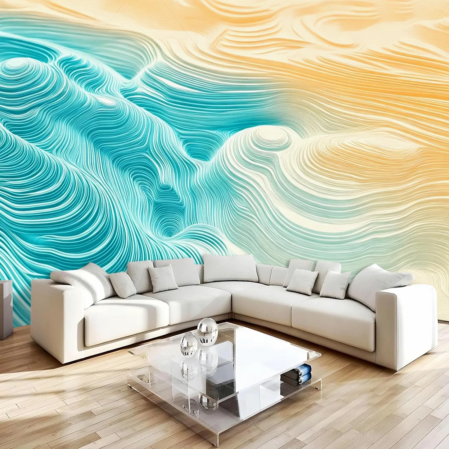 Carta da parati effetto 3D Astratto Moderno 366x 254 cm Murale Non Tessuto Blu Giallo Fotomurale Stampa HD Moderna Poster Per Soggiorno E Camera Da Letto Design 1M3862