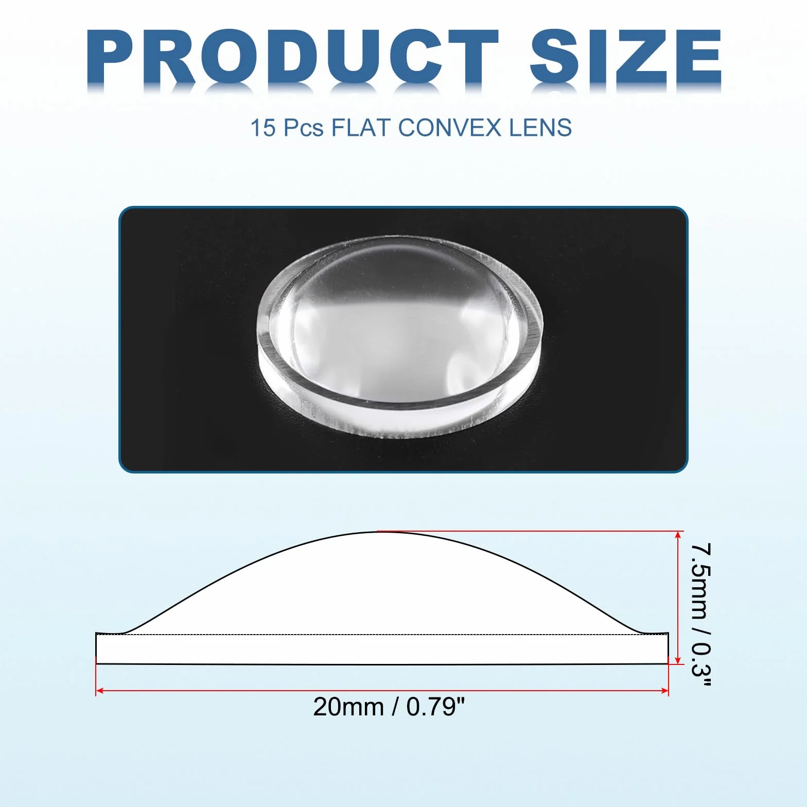 PATIKIL Diametro 20mm Lente Convessa Piatta, 15 Pz Altezza 7.5mm PMMA Acrilico LED Ottica Lente Convessa Condensatore con Bordo per Torcia Auto Bicicletta Faretto Proiettore, Trasparente