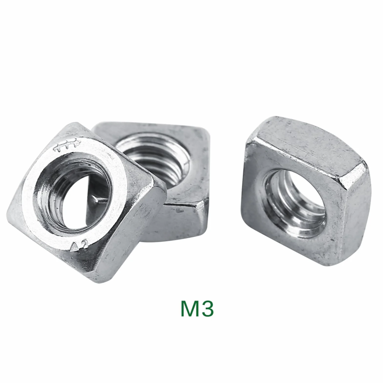Dado quadrato SS304 M3 DIN557 Metro in acciaio inox, argento