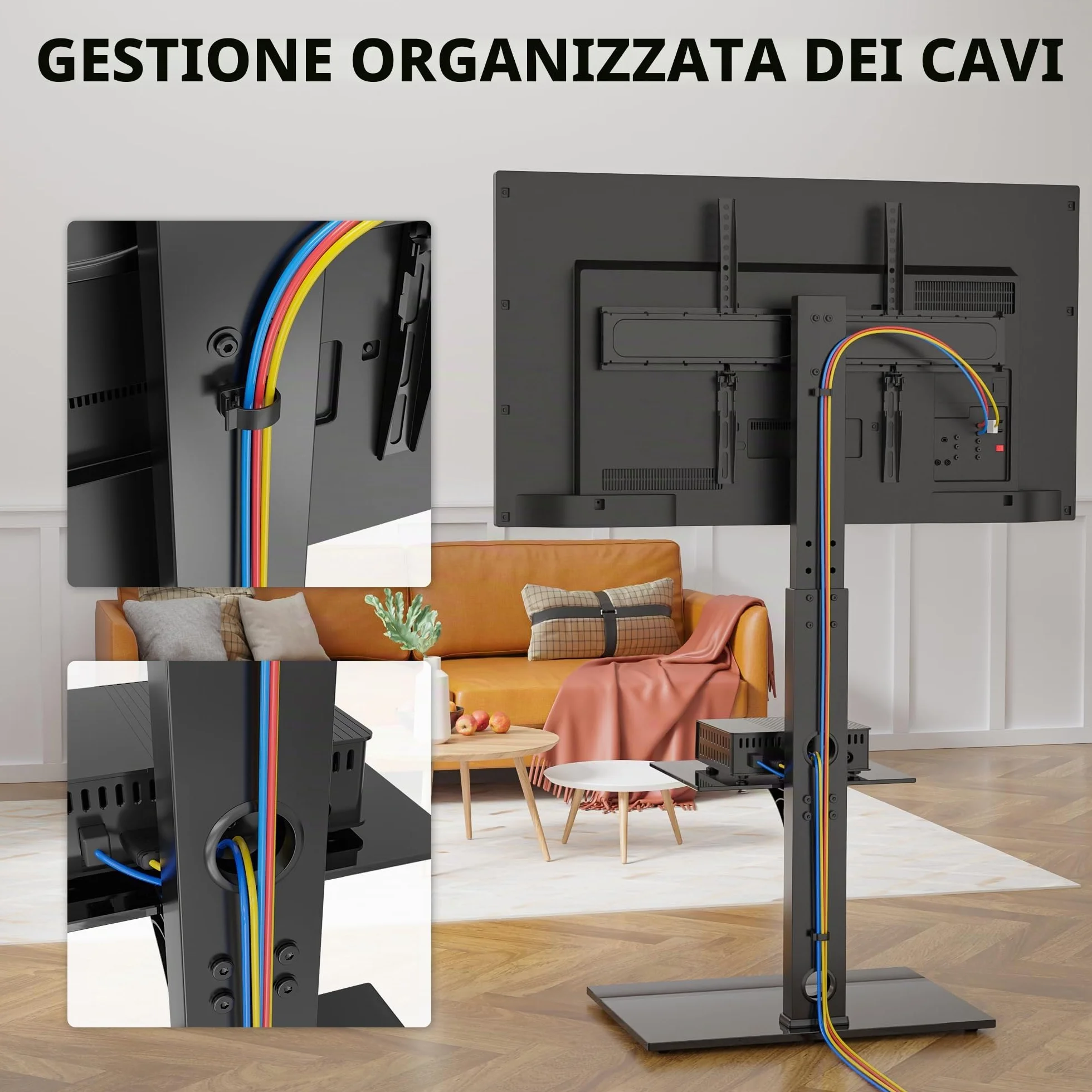 BONTEC Universale Supporto TV da pavimento per TV da 30-70 pollici LED OLED LCD, Porta TV da Terra Regolabile in Altezza con Ripiani in Vetro Temperato a 2 Livelli Max VESA 600x400mm, Fino a 40KG