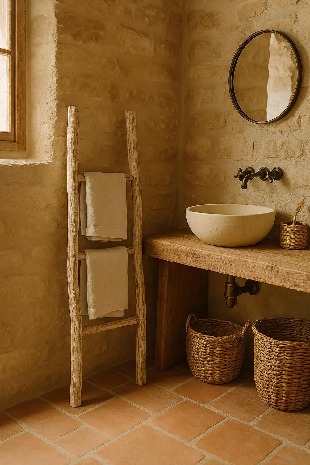 Scaletta porta asciugamani bagno 108x32x3 w drewnie i metalu - Scaletta decorativa legno