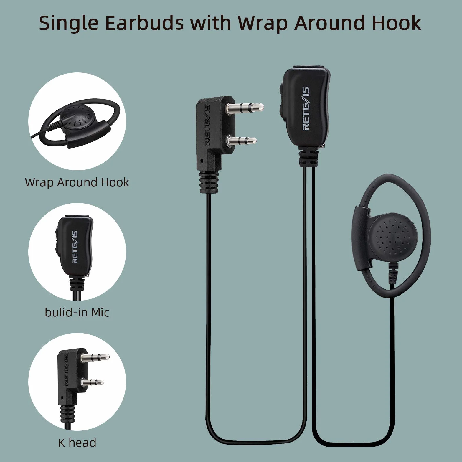 Retevis EEK012 Auricolare Regolabile a Tipo-D con Microfono PTT Compatibile con Kenwood Radio Bidirezionale BAOFENG UV5R 888S RT24 RT27 RT622 RT668 Walkie Talkie Headset Auricolare(1 Pz)