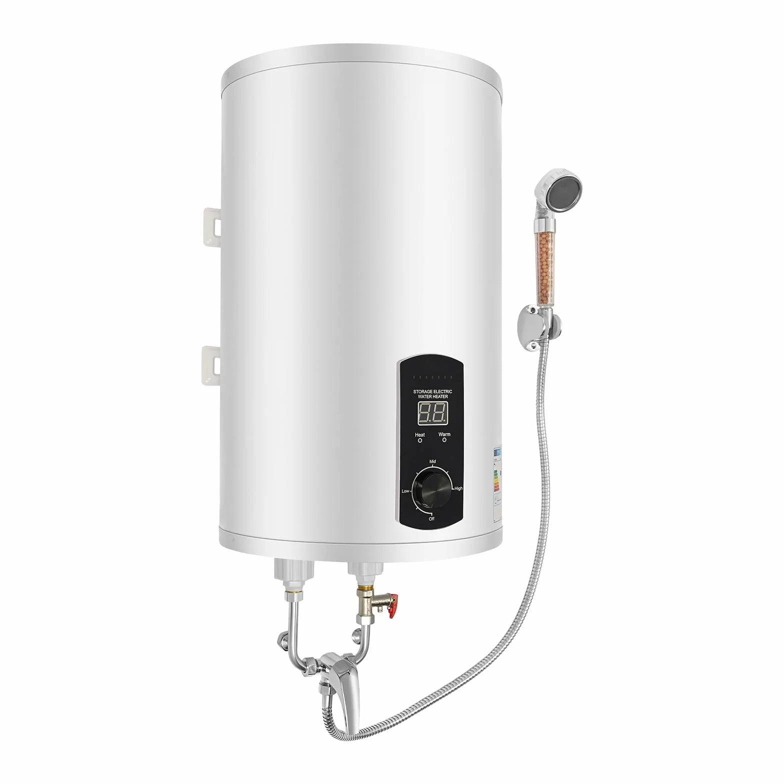 Scaldabagno elettrico da 50 l, con doccetta | Memoria da parete, con display digitale LED, montaggio a parete, regolatore di temperatura 25-75 °C, connettore G1/2