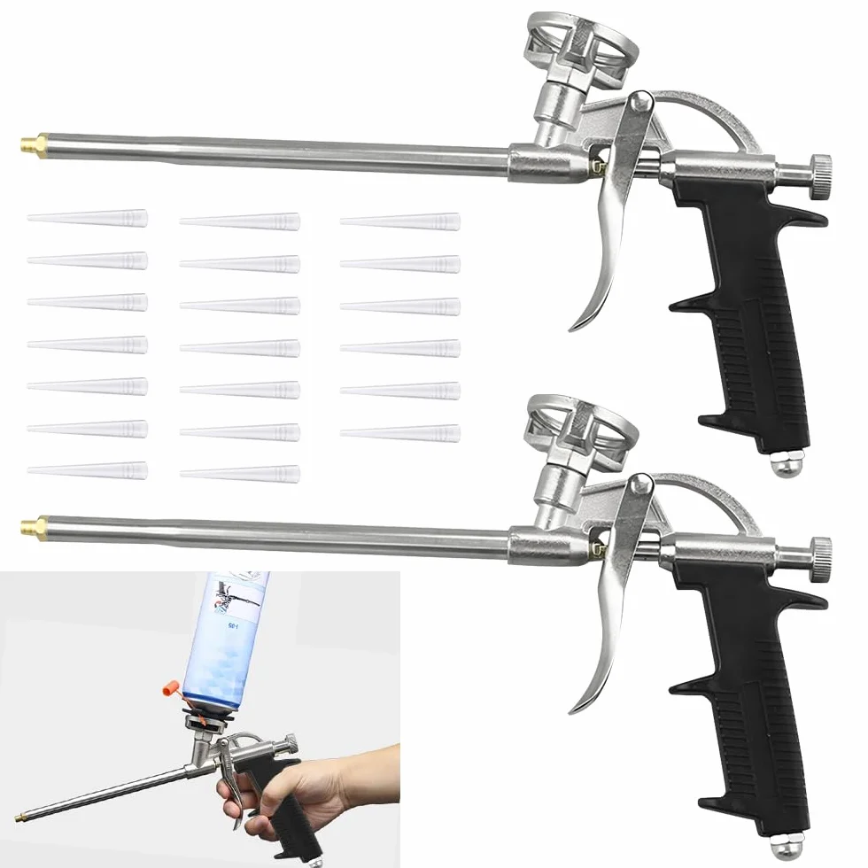 2 Pz Pistole per Schiuma Poliuretanica Pistola Schiuma con 20 Ugelli Pistola Schiuma Professionale in Metallo Pistola Schiuma con Impugnatura Ergonomica per Calafataggio Riempire Sigillatura