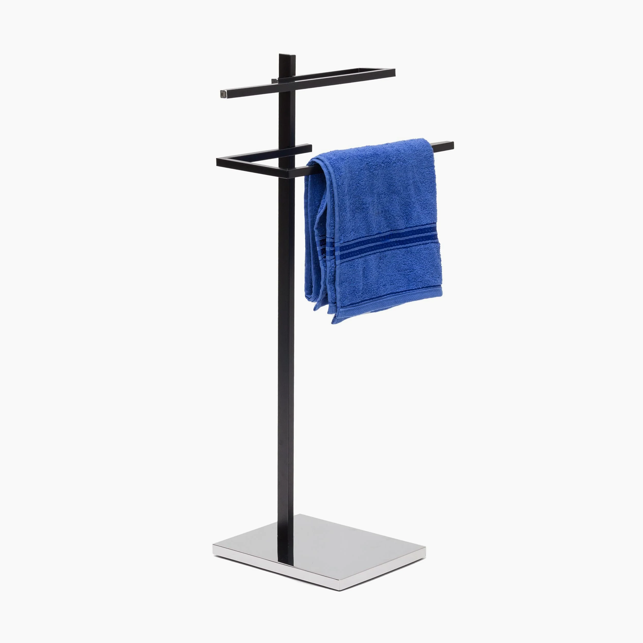 Relaxdays Porta Asciugamani Cromato, da Terra, 2 Braccia, HxLxP: 82x44x28 cm, Portasciugamani in Acciaio Cromato, Nero