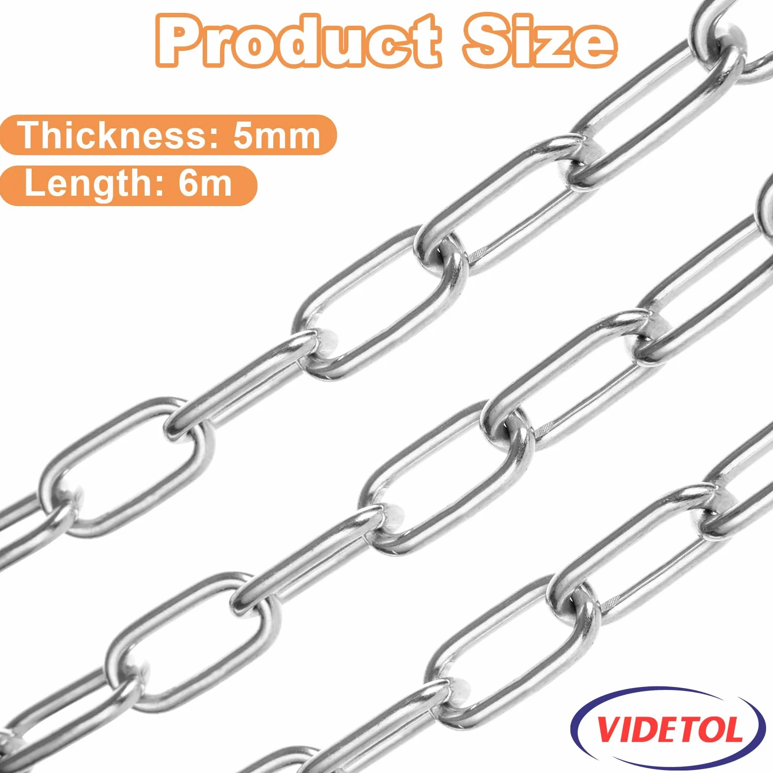 Catena in acciaio inox 304, lunghezza 6 m, maglia resistente da 5 mm, in acciaio zincato saldato, per cancelli di recinzione, porta del garage, catena a battente e serratura di sicurezza per