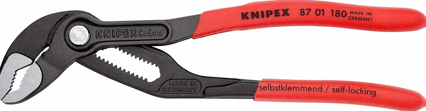 KNIPEX Cobra Pinza regolabile di nuova generazione per tubi e dadi bonderizzata grigia Rivestiti in resina sintetica antiscivolo 180 mm, 87 01 180