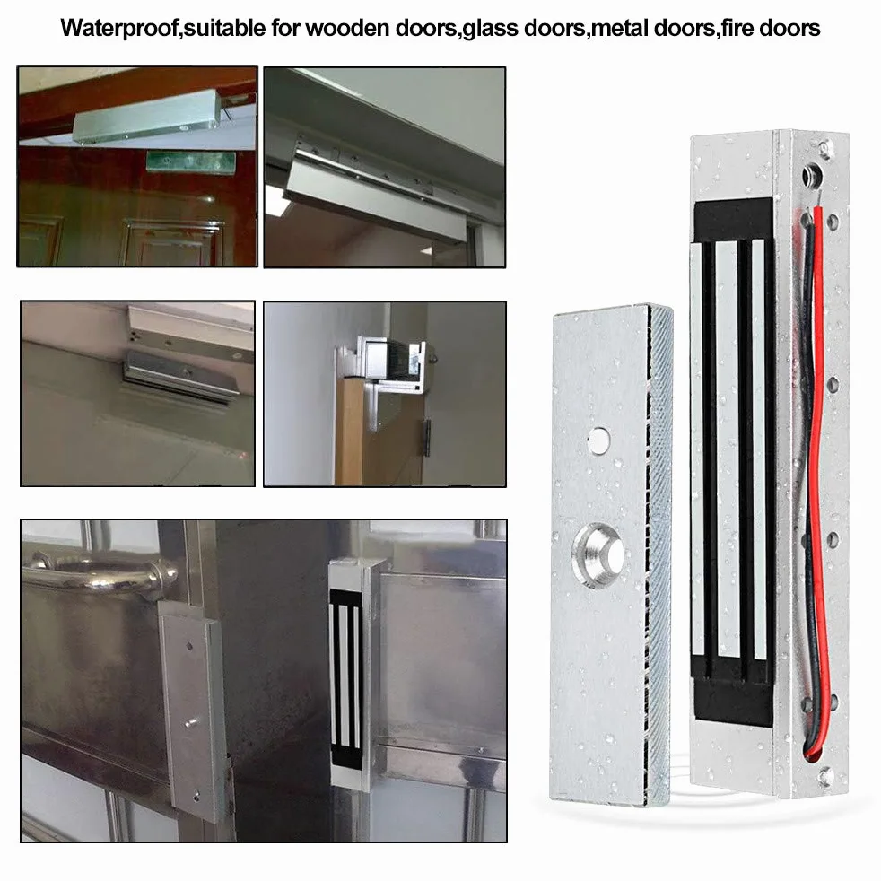 KDL Sistema di controllo accessi IP68 Controller tastiera RFID impermeabile, alimentatore DC12V, serratura magnetica elettrica 180kg / 350lbs con staffa Z&L, pulsante di uscit, Portachiavi RFID 125KHz