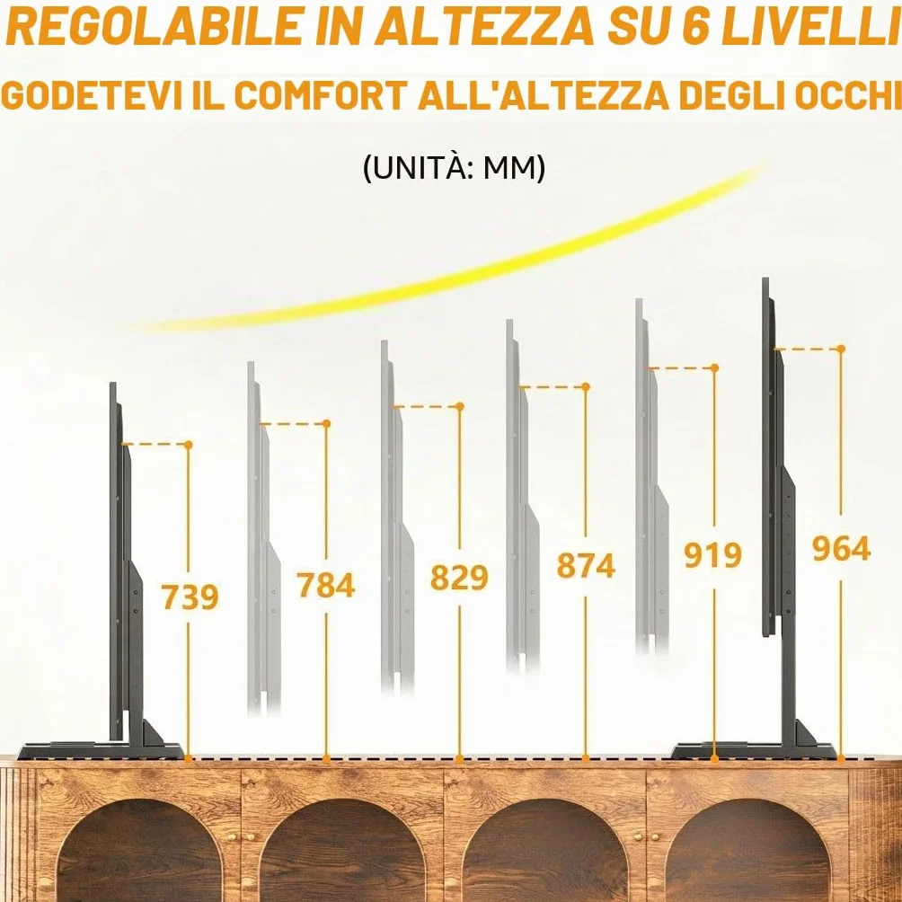 TVON Supporto TV da Tavolo con Piedini TV Regolabili in Altezza, Base Supporto TV con Gestione dei Cavi per TV da 37 a 86 Pollici, Piedini in Acciaio Regge fino a 68 KG, VESA Max 800x600mm