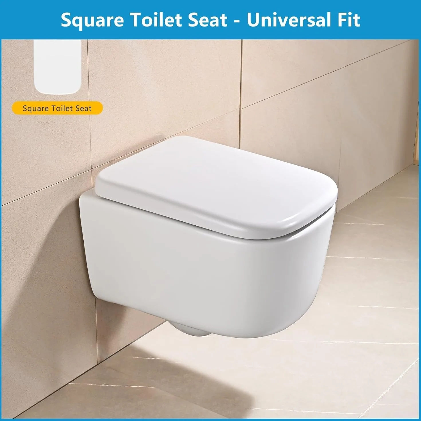 YEAUPE PRO Tavoletta wc Universali Forma quadrata, Sedile WC Urea-Formaldeide Chiusura Ammortizzata tavoletta wc con Sgancio Rapido a un Pulsante,Bianco,42,2 * 36,2 * 4,4CM