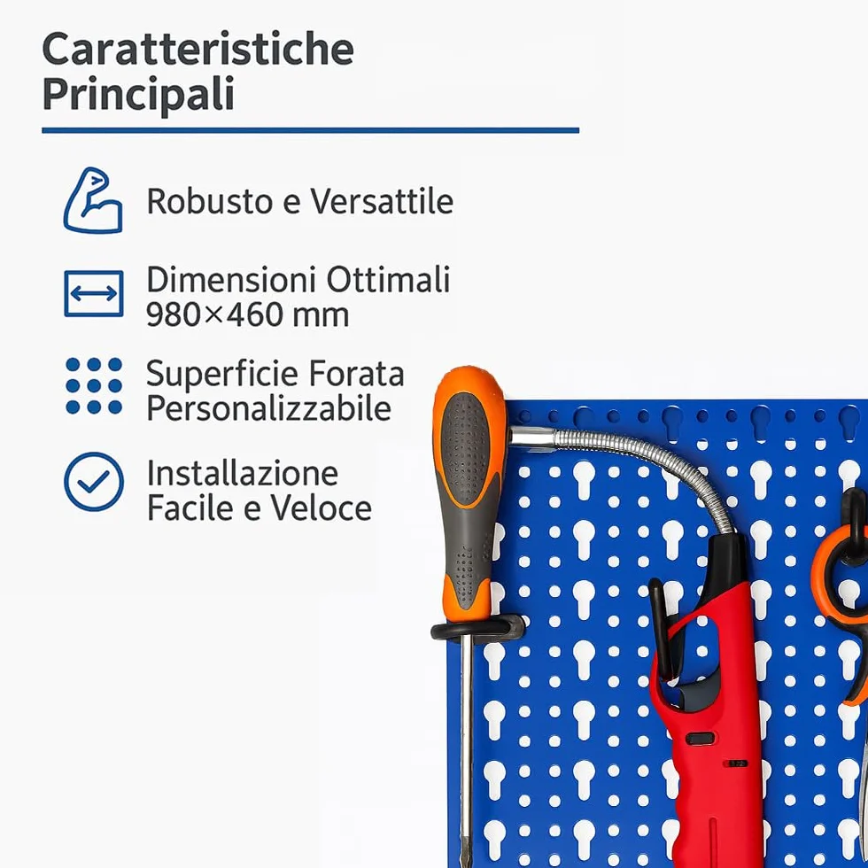 FERROELETTRA Pannello Portautensili 980x460mm in Lamiera Verniciata - Kit Ganci Incluso - Pannello Porta Attrezzi da Parete per Organizzazione Utensili - Parete Attrezzata Officina (1, Rosso)